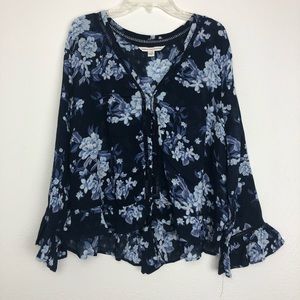 American Eagle Floral Print Tie Blouse